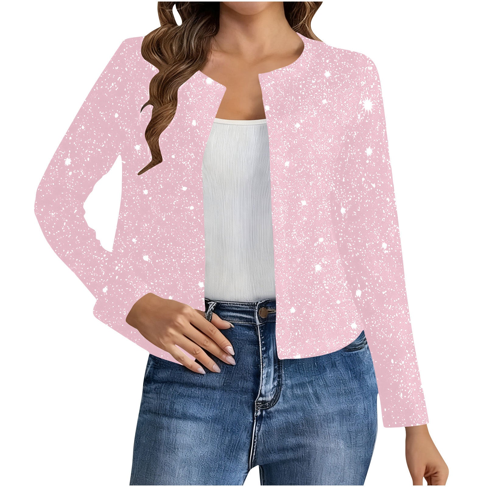 Shimmering Gold-Foil Long Sleeve Cardigan Jacket