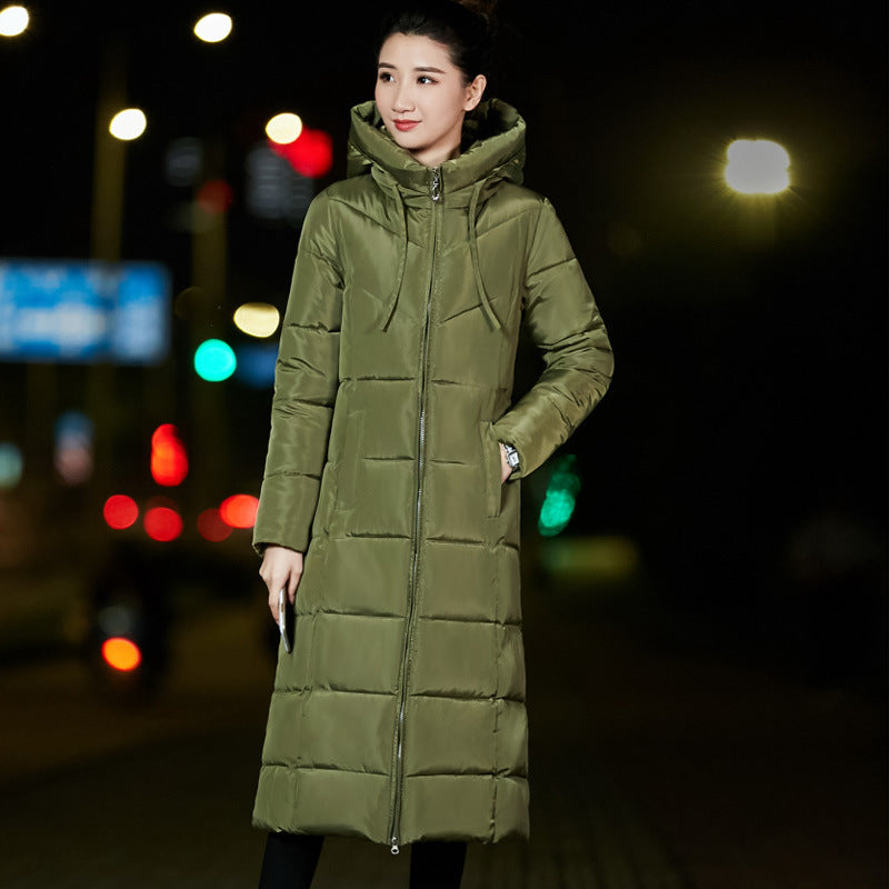 Dongdaemun Style Long Down And Cotton Padded Jacket For Women