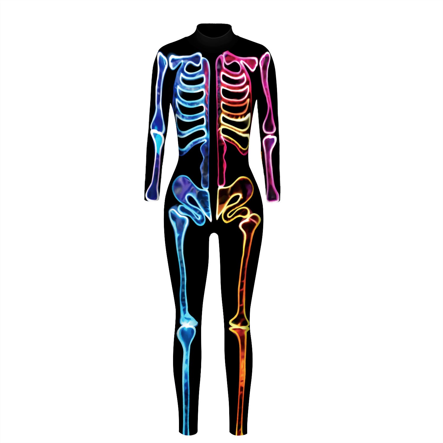 Skeleton Print Tight Fit Jumpsuit With Long Sleeves