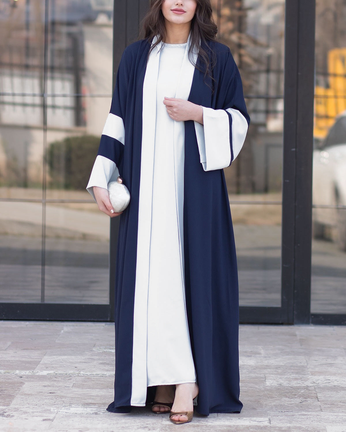Color-Block Long Dress Jacket With Elegant Patchwork Detail For Women