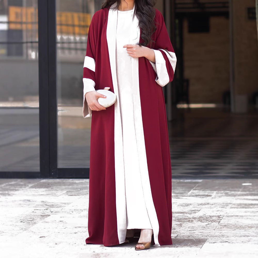 Color-Block Long Dress Jacket With Elegant Patchwork Detail For Women