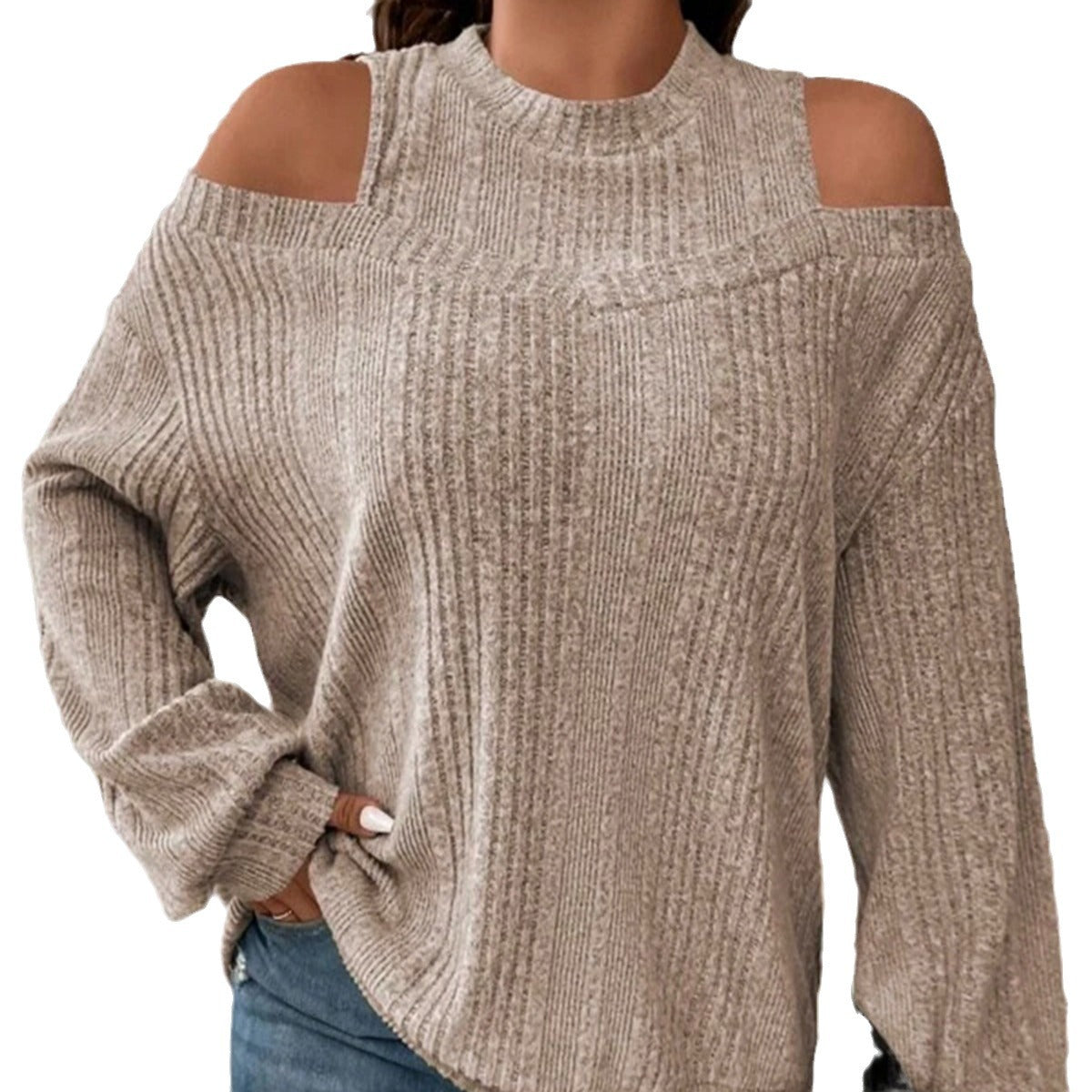 Off Shoulder Solid Color Loose Long Sleeve Top For Women