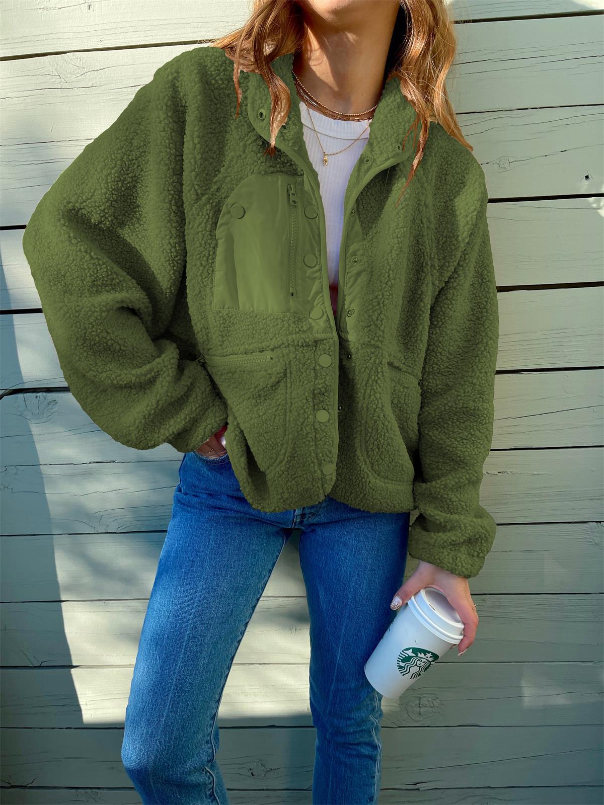 Plush Lamb Wool Short Cardigan Coat Women's Cozy Jacket