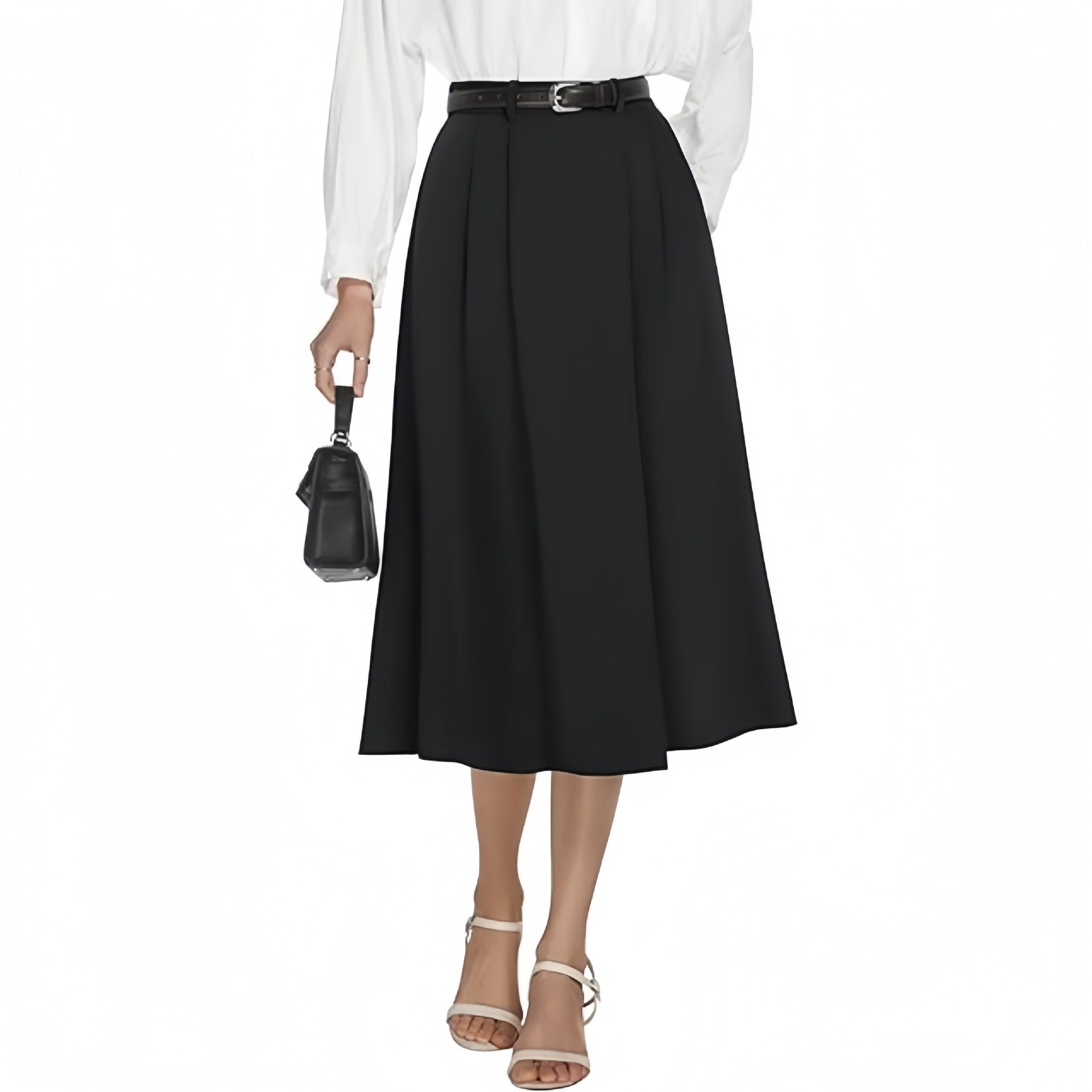 Business Casual Flared A Line Pleated Skirt With Pockets