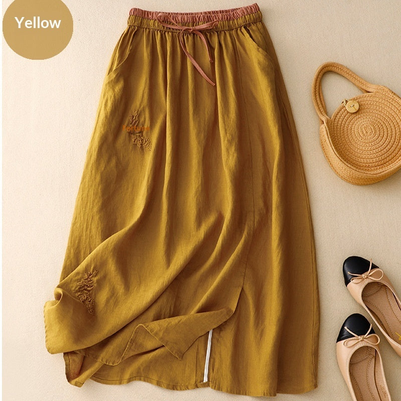 Women's Color Block Ruffle Midi Skirt With Elastic Waist