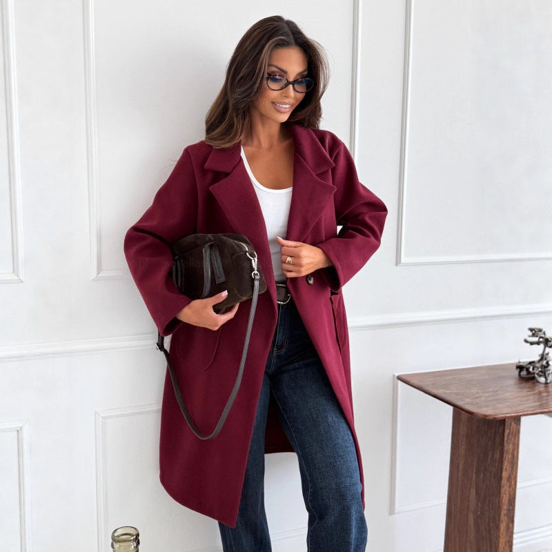 Double-Breasted Lapel Trench Coat With Color Block Detail