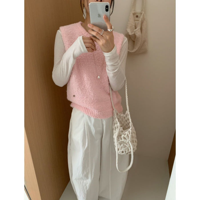 Korean-Style Candy Color Knit Vest For Women