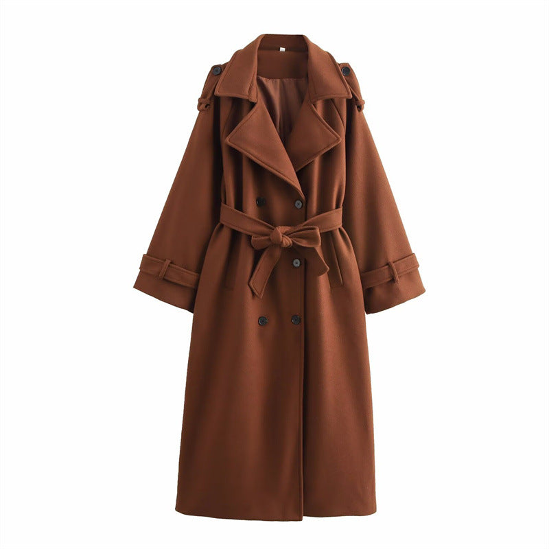 Double-Breasted Wool Coat Women's Long Elegant Commute Overcoat