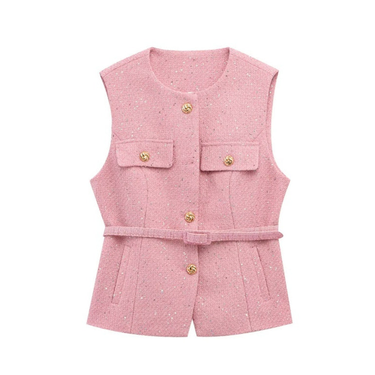 V-Neck Slim Fit Distressed-Detail Cute Knit Sleeveless Vest