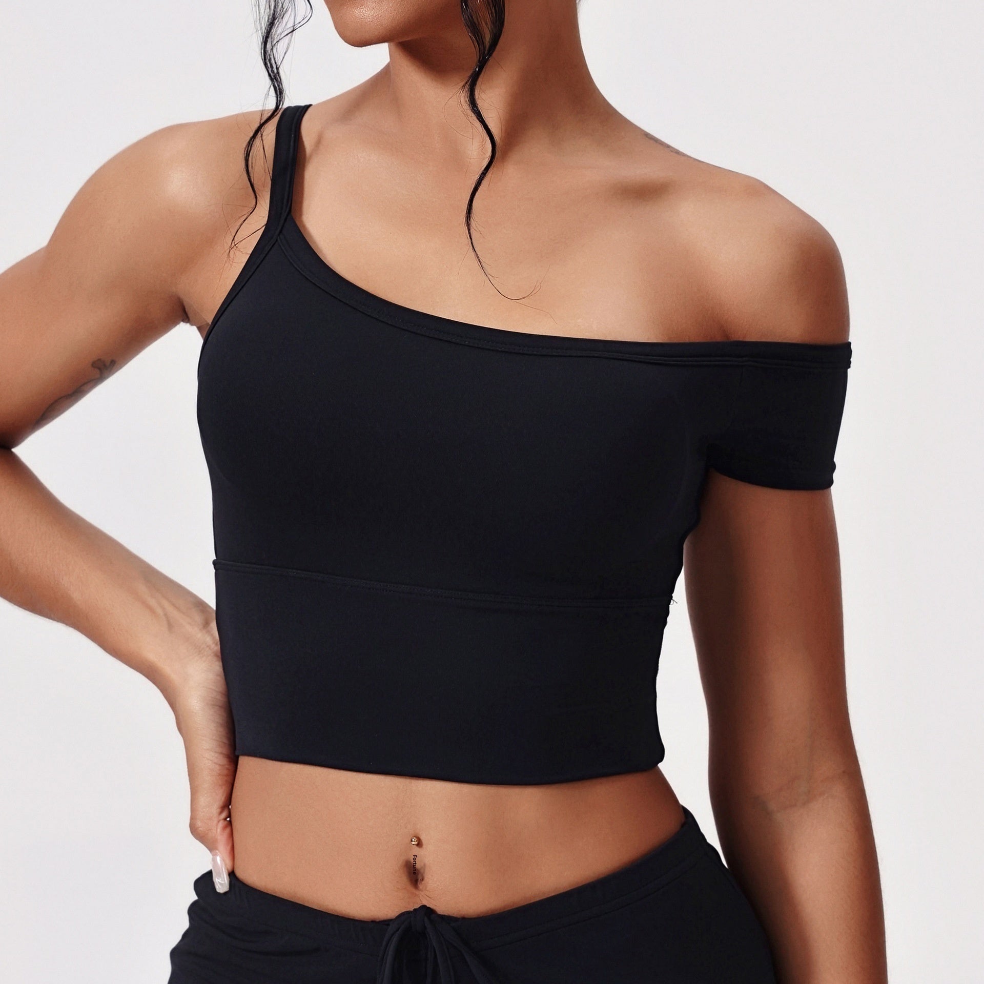 Asymmetric Padded Nylon Sports Vest With Double Fixed Straps
