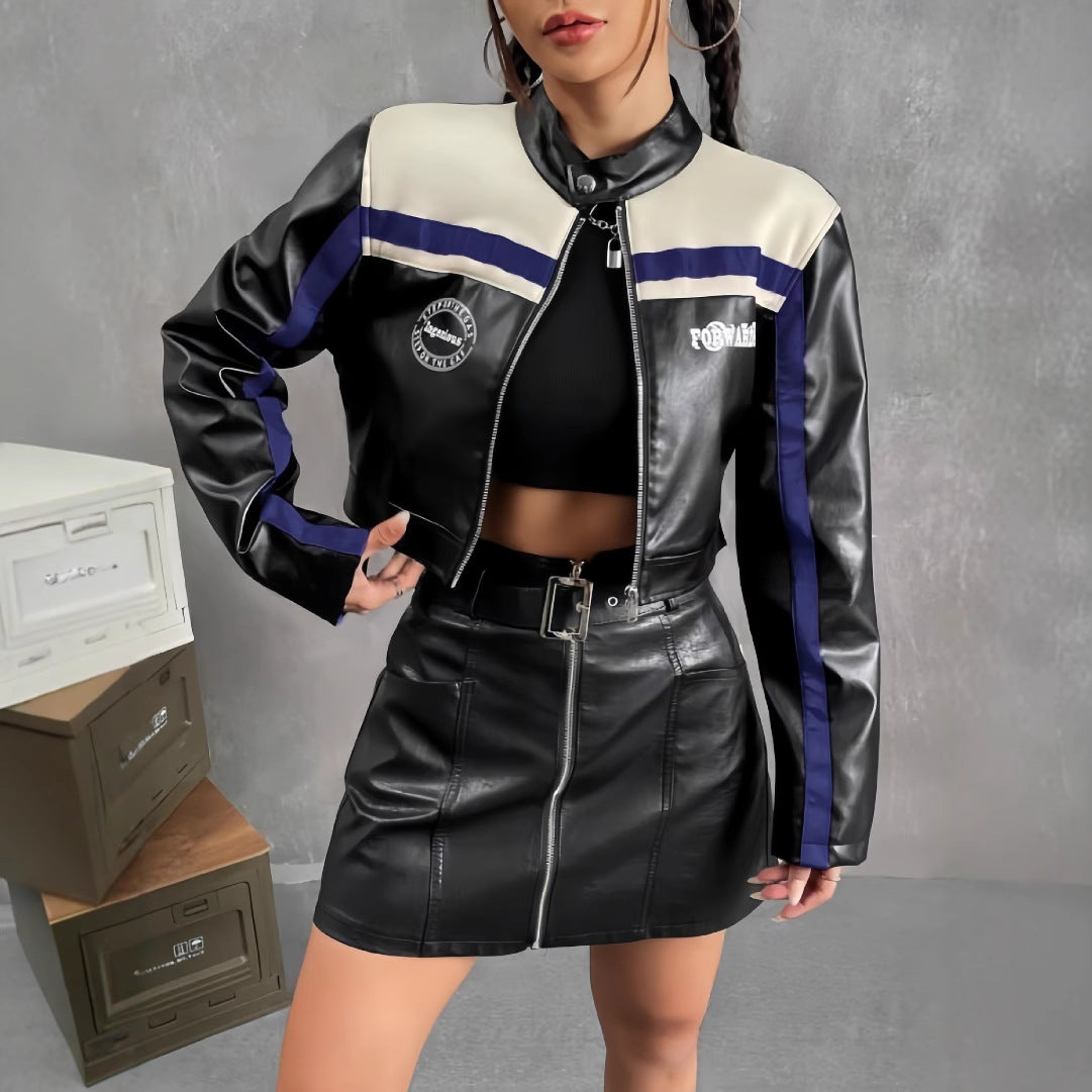 Women's Striped Short Zipper Street Style Lightweight Coat