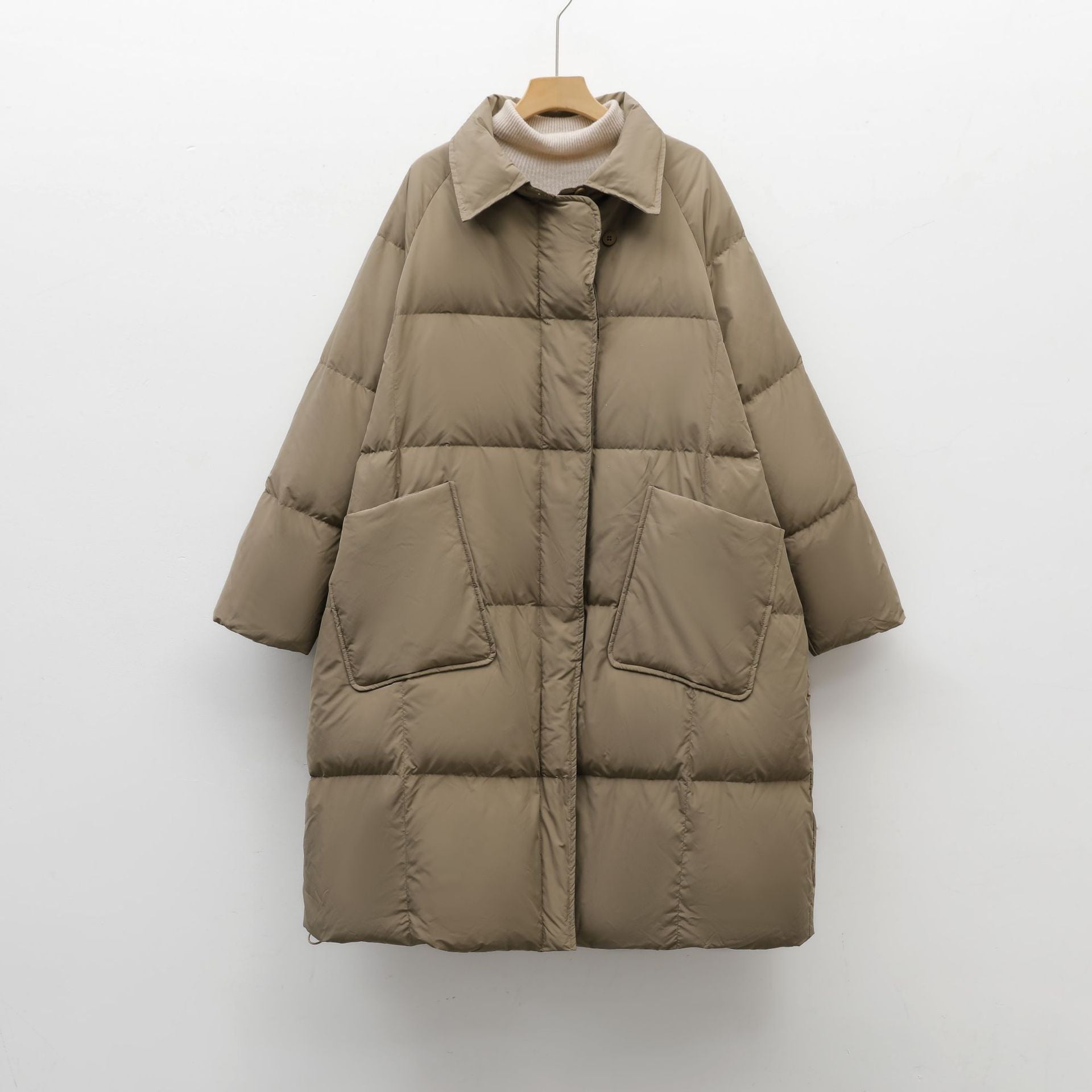 Simple Thickened Mid-Length Down Jacket With Pockets For Women