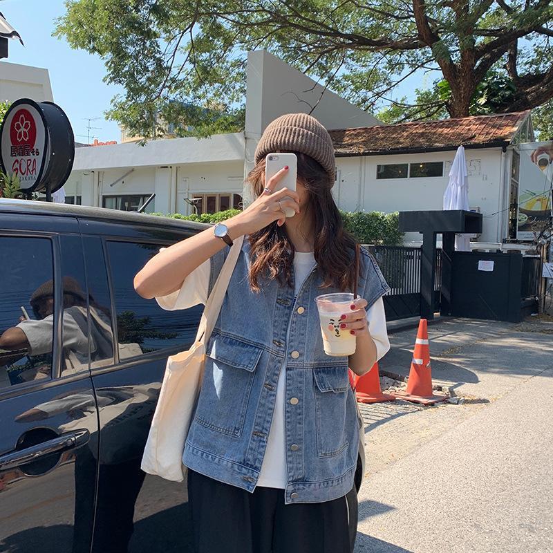 Loose Fit Sleeveless Denim Vest Casual Korean Spring Style