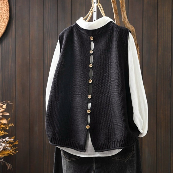 Back-Button Loose Fit Viscose Knit Sleeveless Commuter Vest