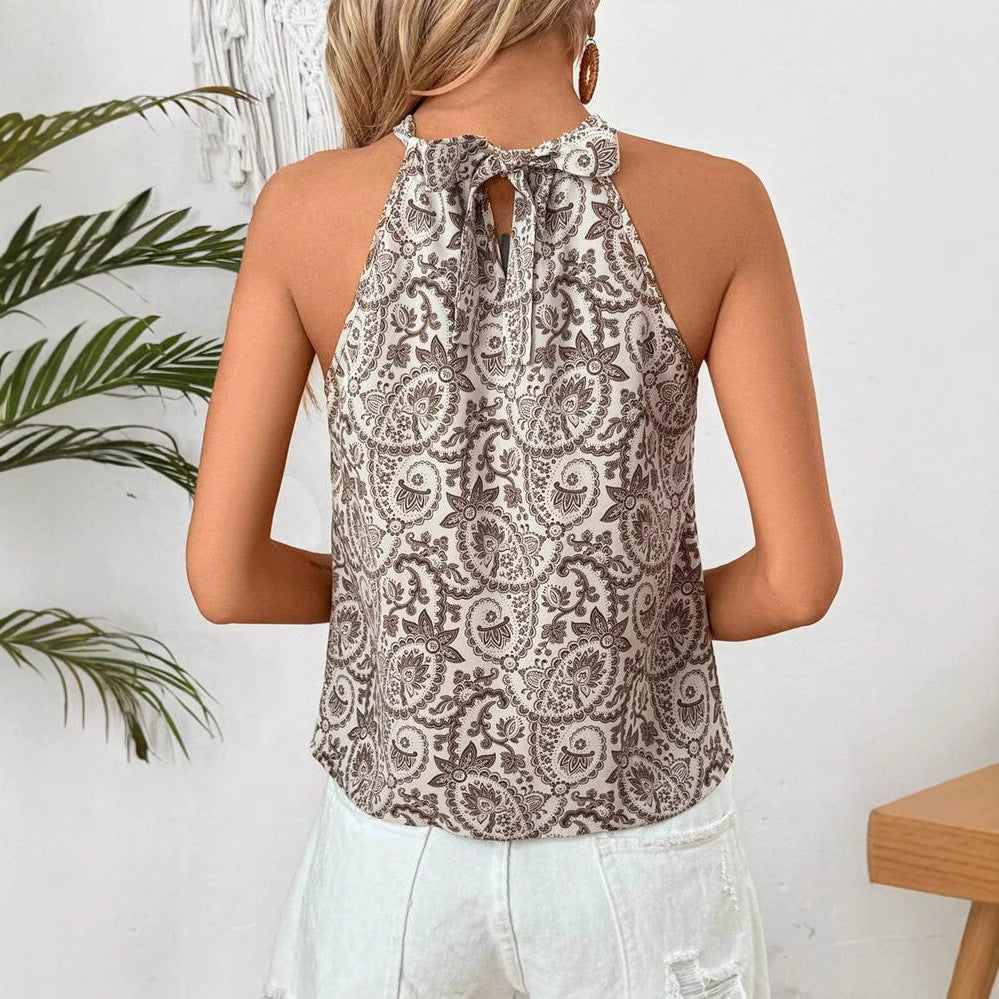 Ethnic Print Slim Fit Sleeveless Retro Artistic Vest Top
