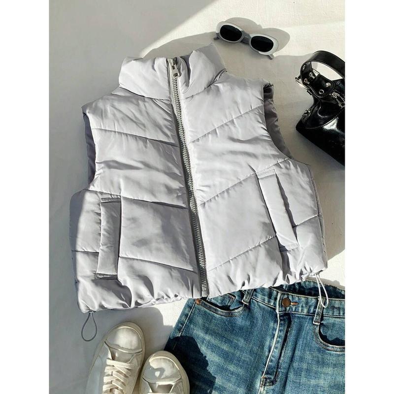 Double-Sided Corduroy Drawstring Jacket With Zipper And Buttons
