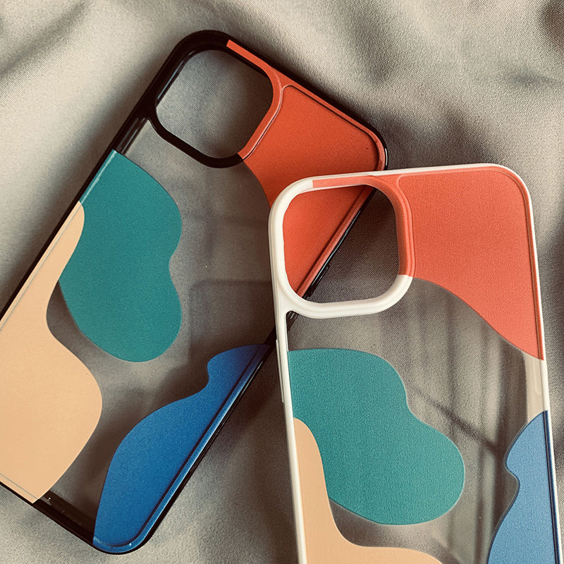 Geometric Contrast Color Acrylic Protective Case For Smartphones