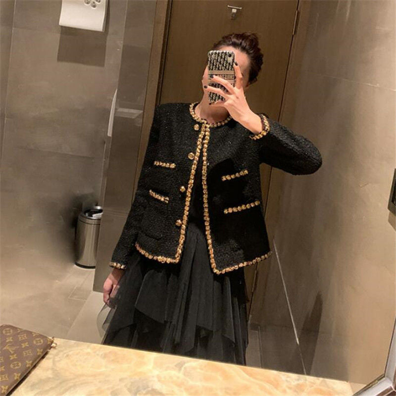 Black Grid Spring-Autumn Jacket For Women