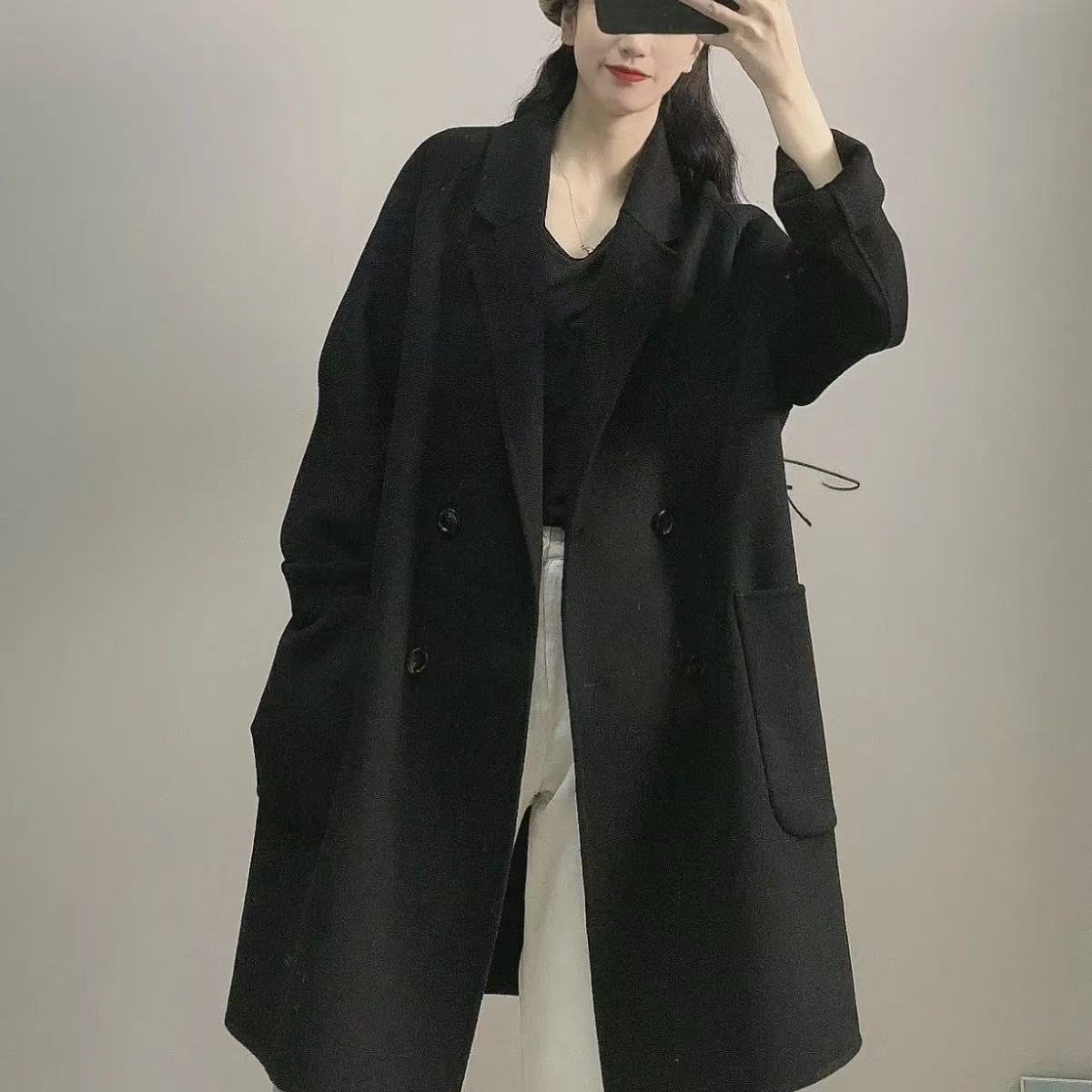 Korean Style Mid-Length Loose Woolen Coat With Button Front