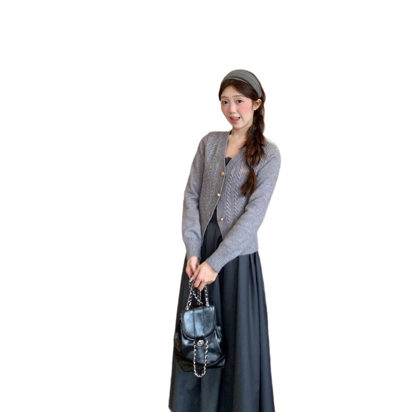 Vintage High Waisted Pleated Midi Skirt With Embroidery
