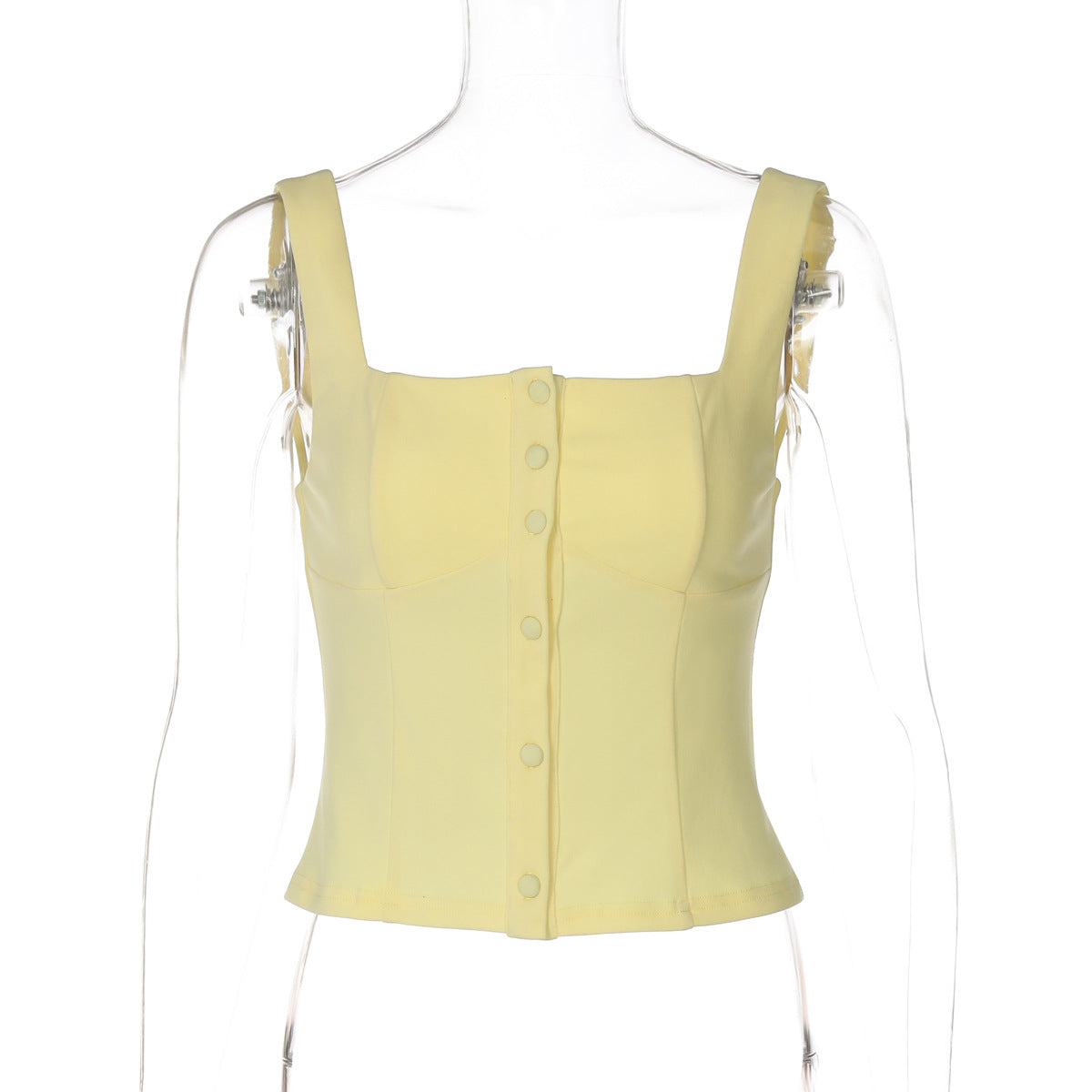Cinched Waist Slim Fit Button-Front Strappy Short Vest