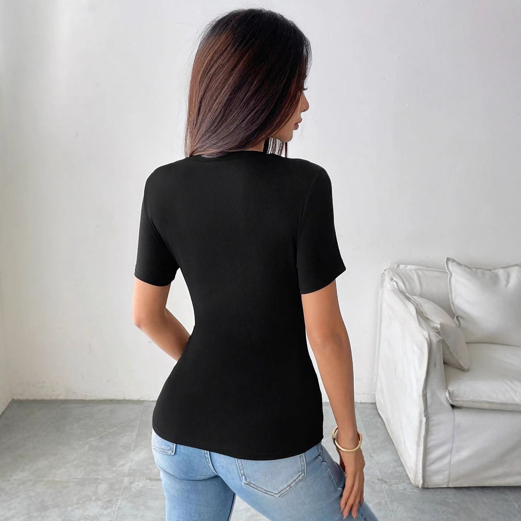 Round Neck Slim Fit Short Sleeve T Shirt For Women