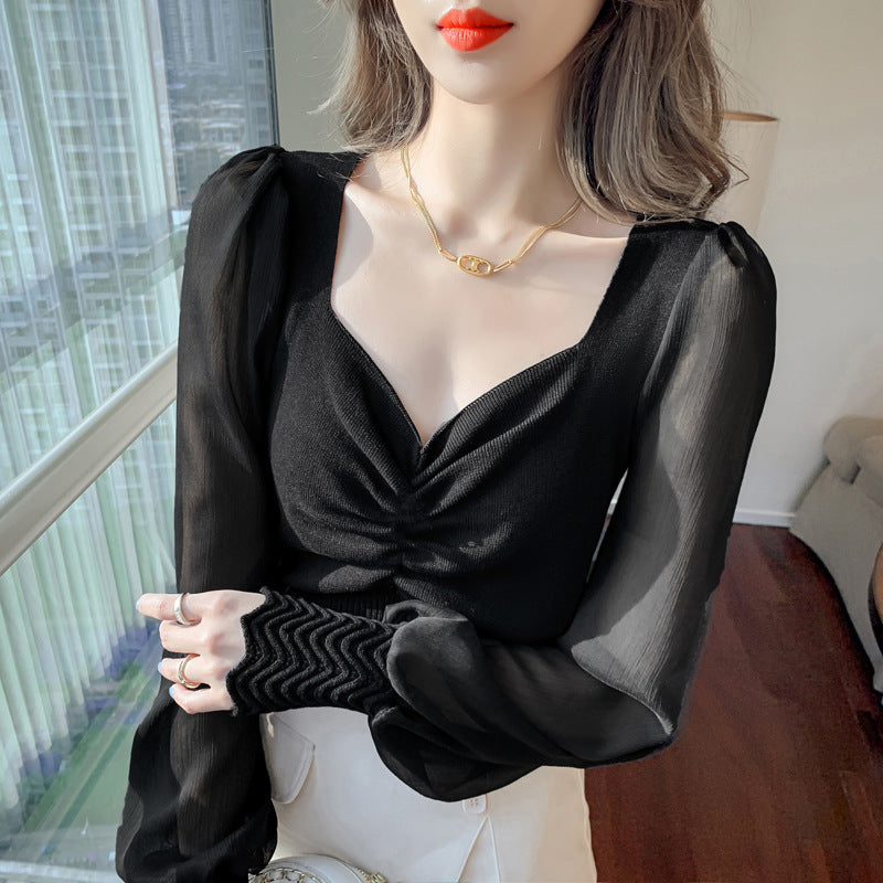 Korean-Style Slim Spliced Sweater Top (One Size)