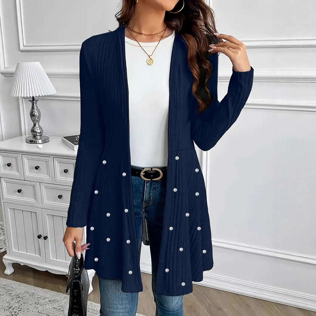 Beaded Knit Cape Jacket For Elegant Commuting And Evening Wear