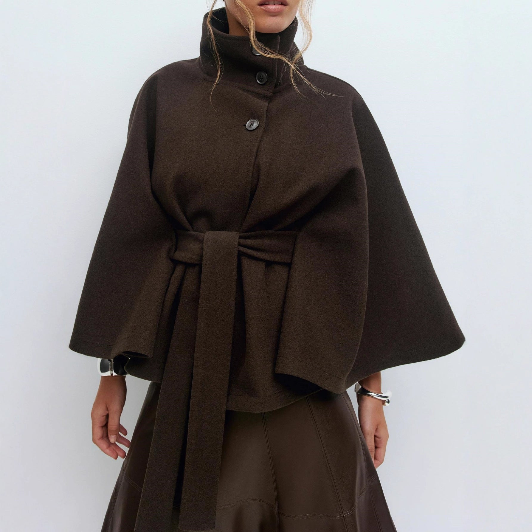 Stand-Collar Solid Trench Coat For Women In Neutral Colors