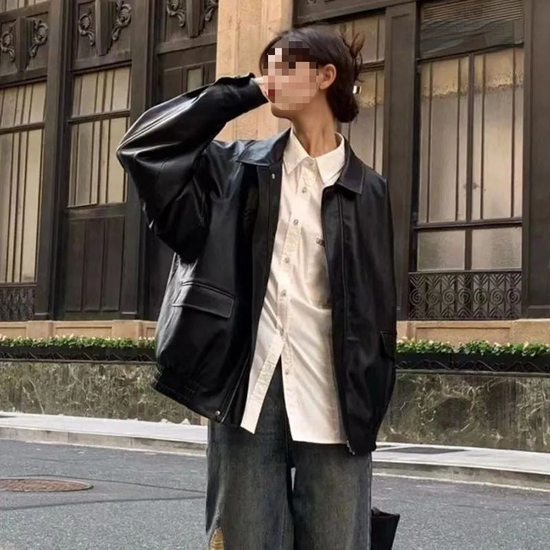 American Retro Loose Motorcycle Jacket For Women