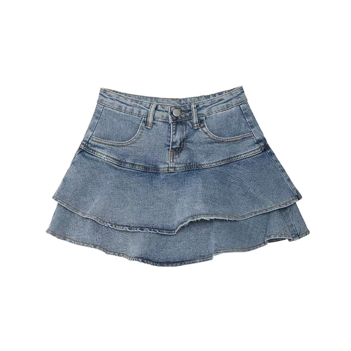 Designer Ruffled Denim Mini Skirt With Figure Hugging Fit