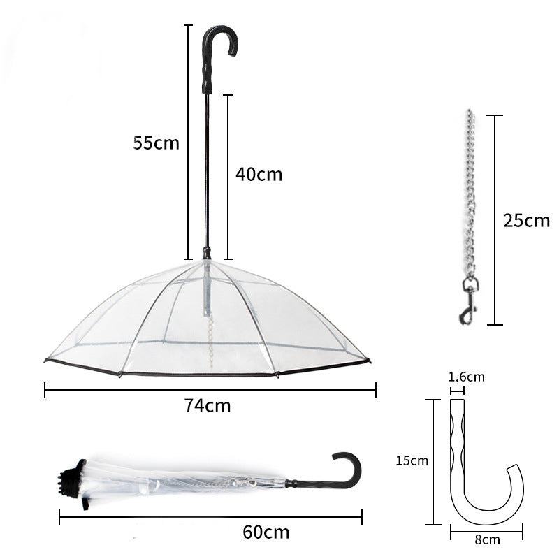 Transparent Dog Umbrella With Leash For Rainy Walks