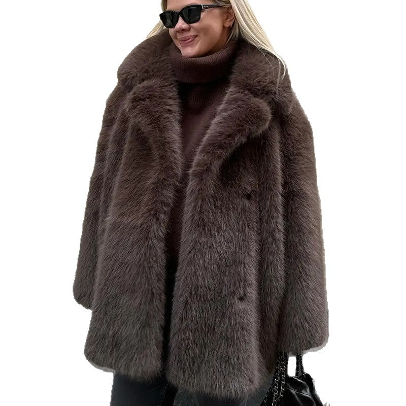 Warm Mid Length Fur Coat For Women In Winter