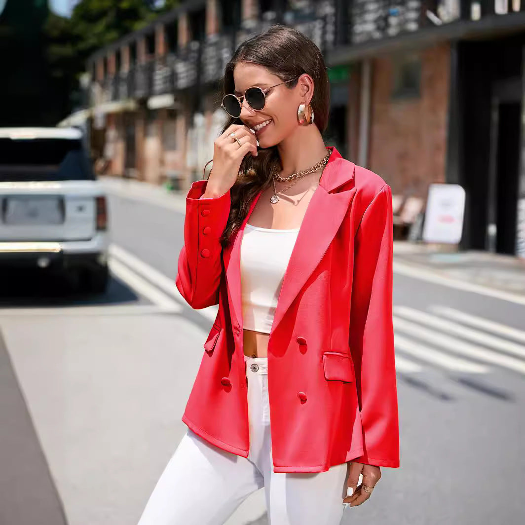 Classic Solid-Color Lapel Blazer For Women