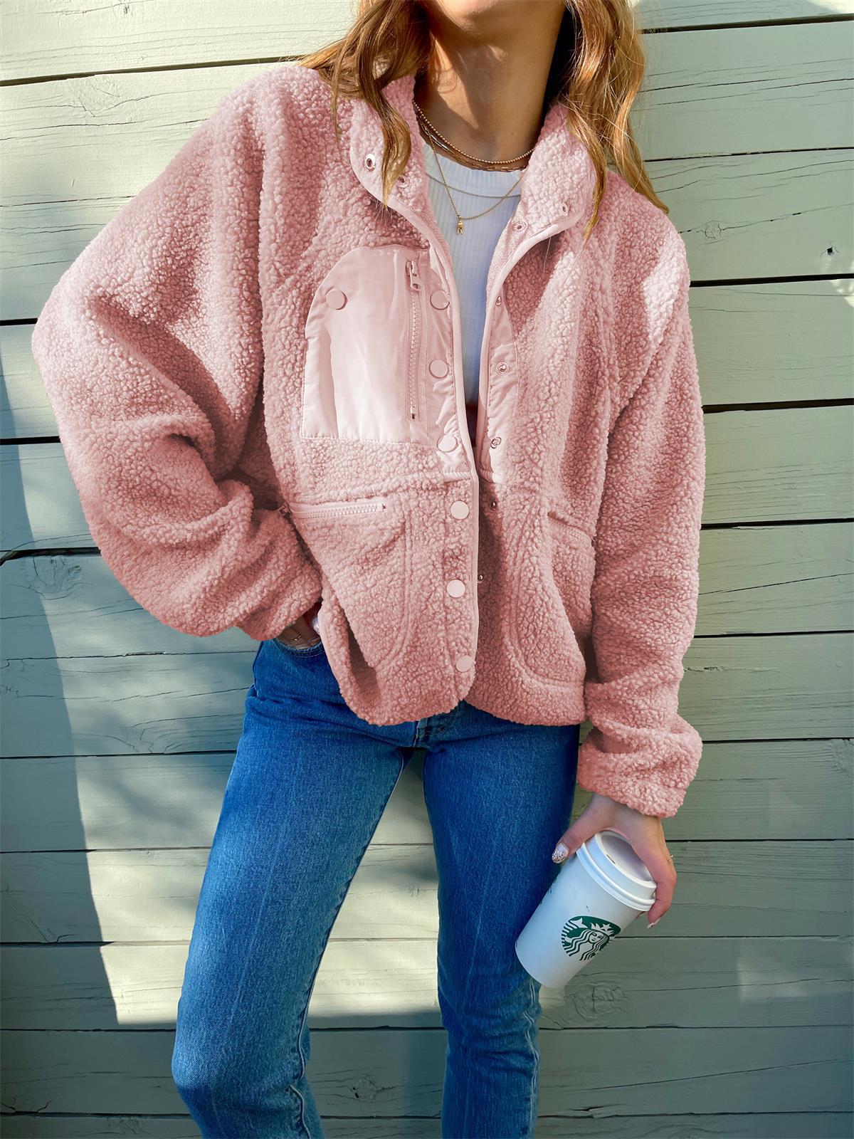 Plush Lamb Wool Short Cardigan Coat Women's Cozy Jacket