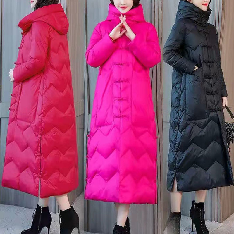 Women's Retro Knee-Length Coat With Frog Button Duck Down