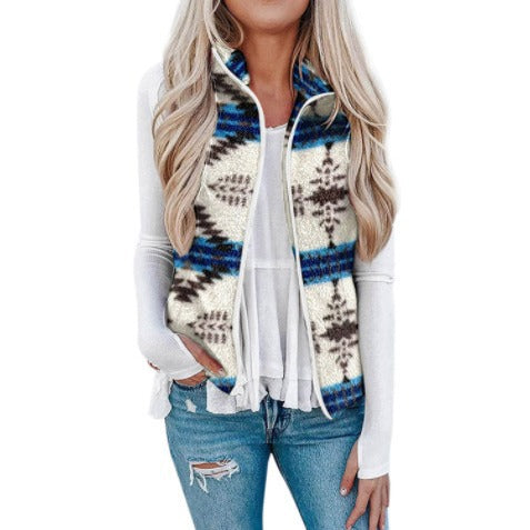Women's Christmas Plush Vest Holiday Printed Cozy Layering Top