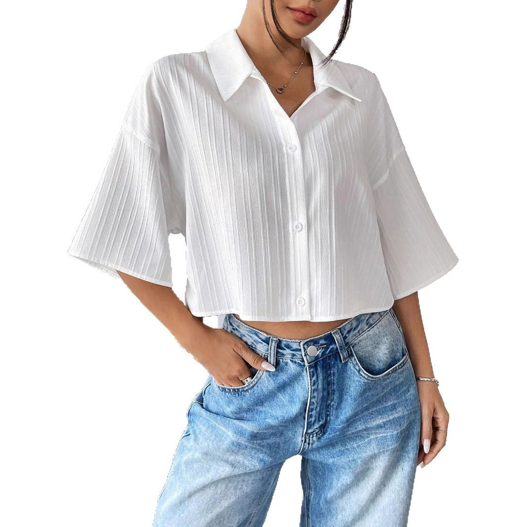 Elegant White Short Sleeve Blouse For Women