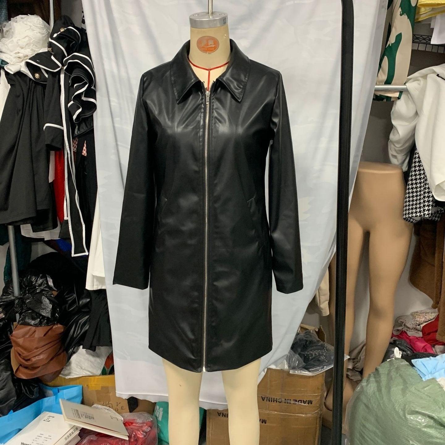 Elegant Mid-Length Black PU Leather Jacket For Women