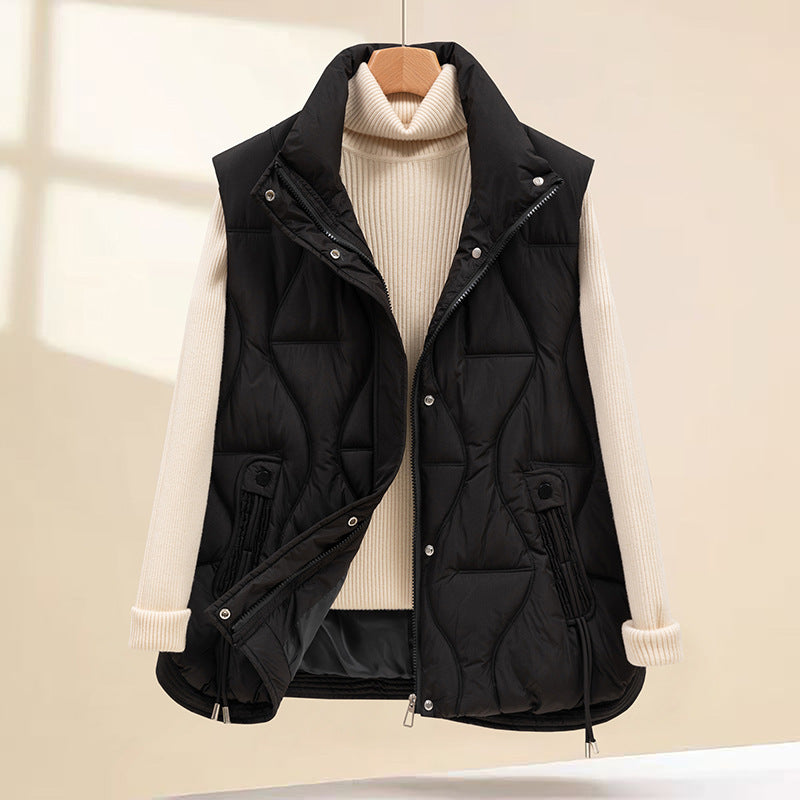 Short Quilted Cotton Padded Vest With Pockets For Women
