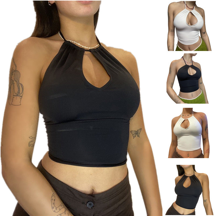 Chest-Wrap Stretchy Cropped Sleeveless Short T-Shirt For Women
