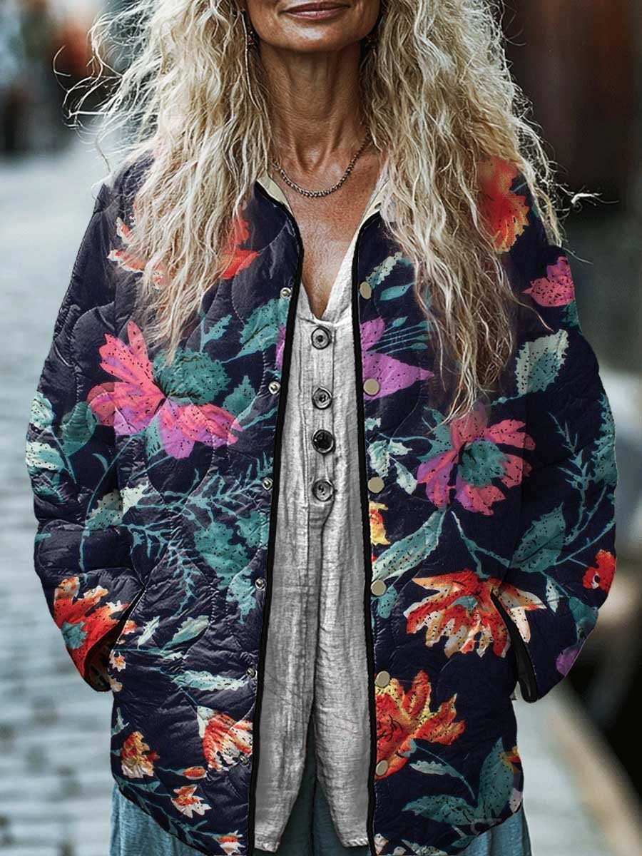 Women's Digital Floral Cotton Padded Jacket With Space Cotton Fill