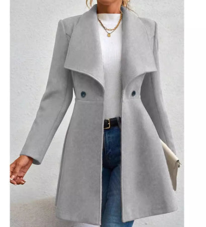 Slim-Fit Long Lapel Wool Coat Women's Elegant Commute Coat