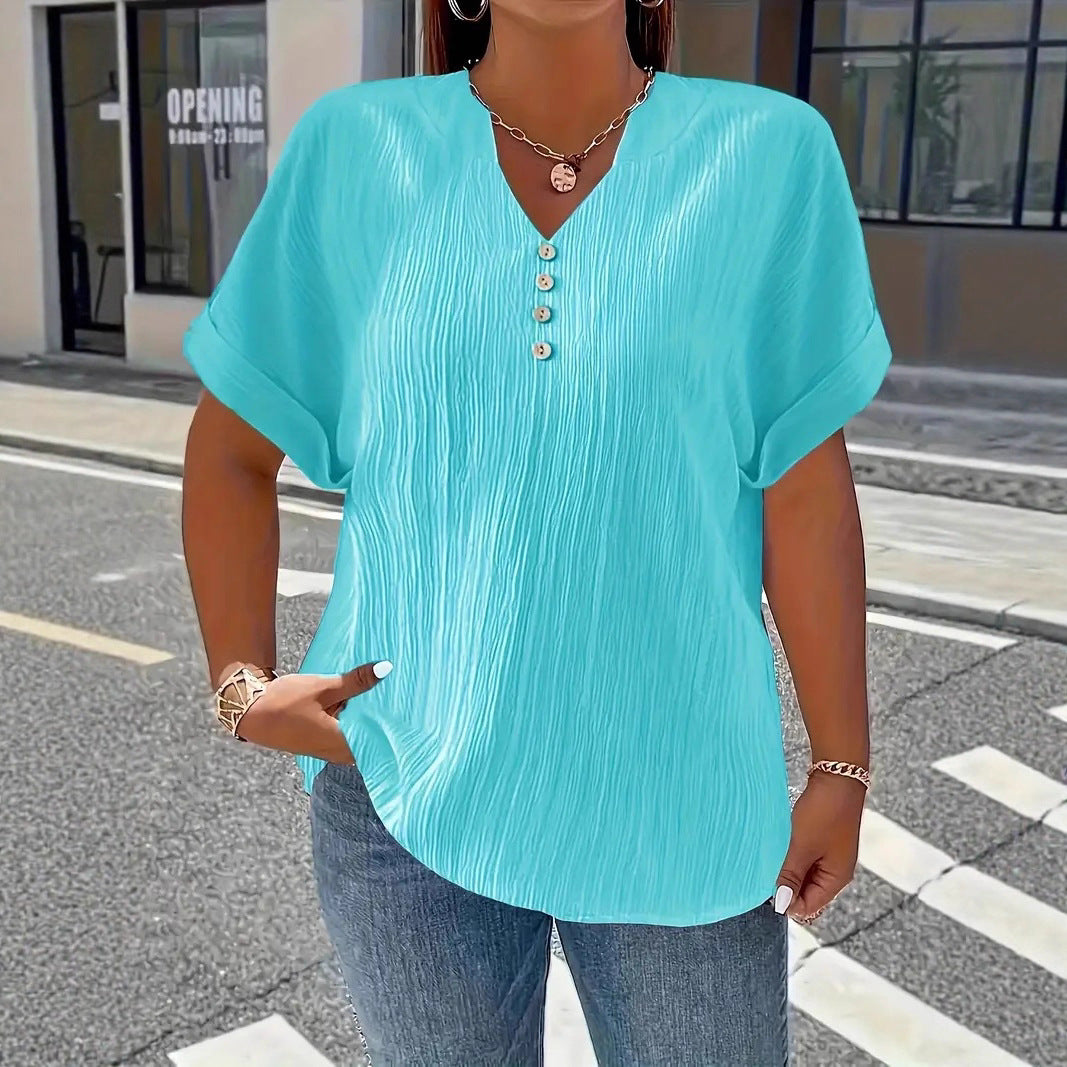 Lightweight V-Neck Short Sleeve Slim Fit Summer Casual Blouse