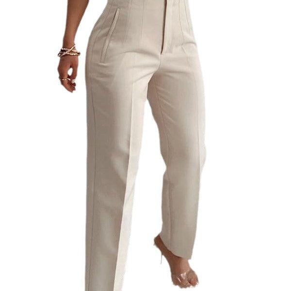 Royal Blue Pleated High Waist Slim Fit Straight Pants