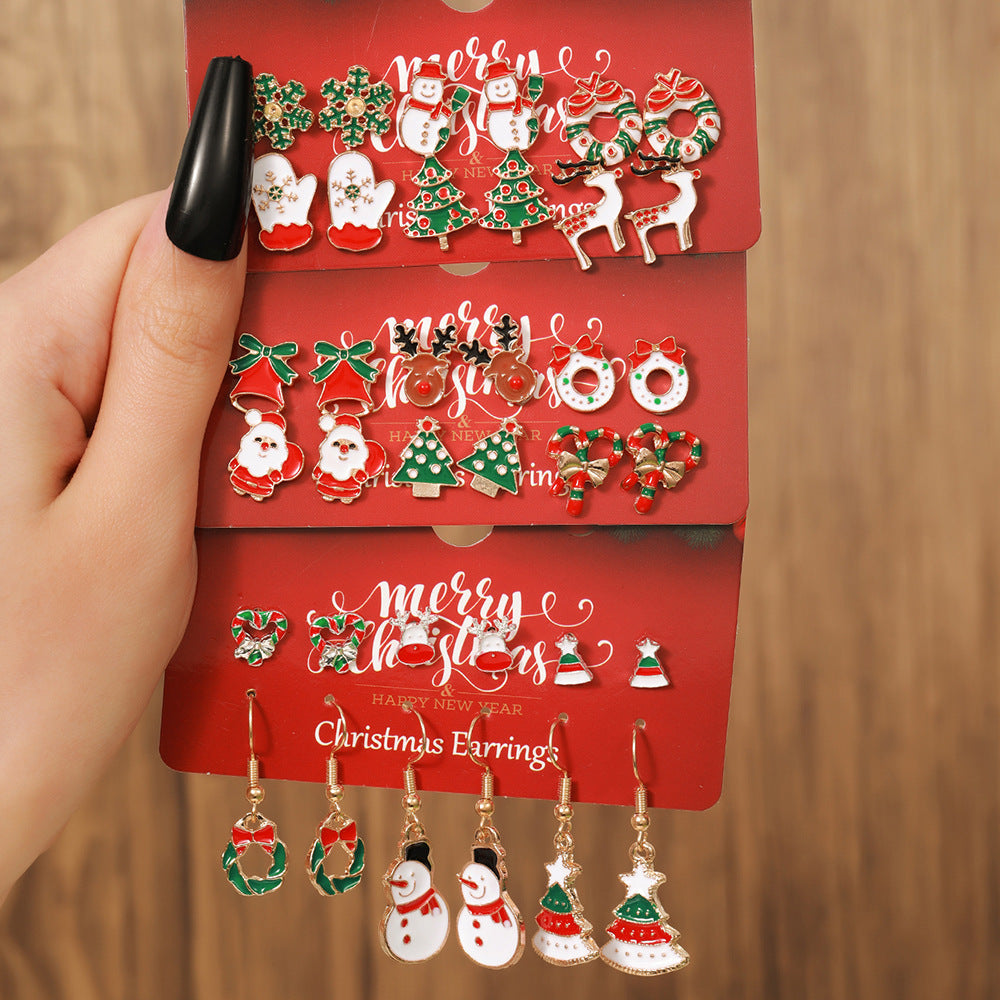 Christmas Themed Colorful Enamel Stud Back Earrings in Various Styles