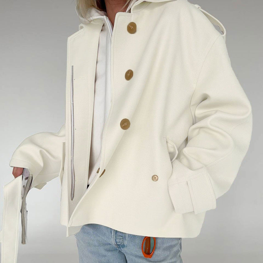 Lace-Up Long Sleeve Cardigan Trench Coat For Elegant Everyday Wear