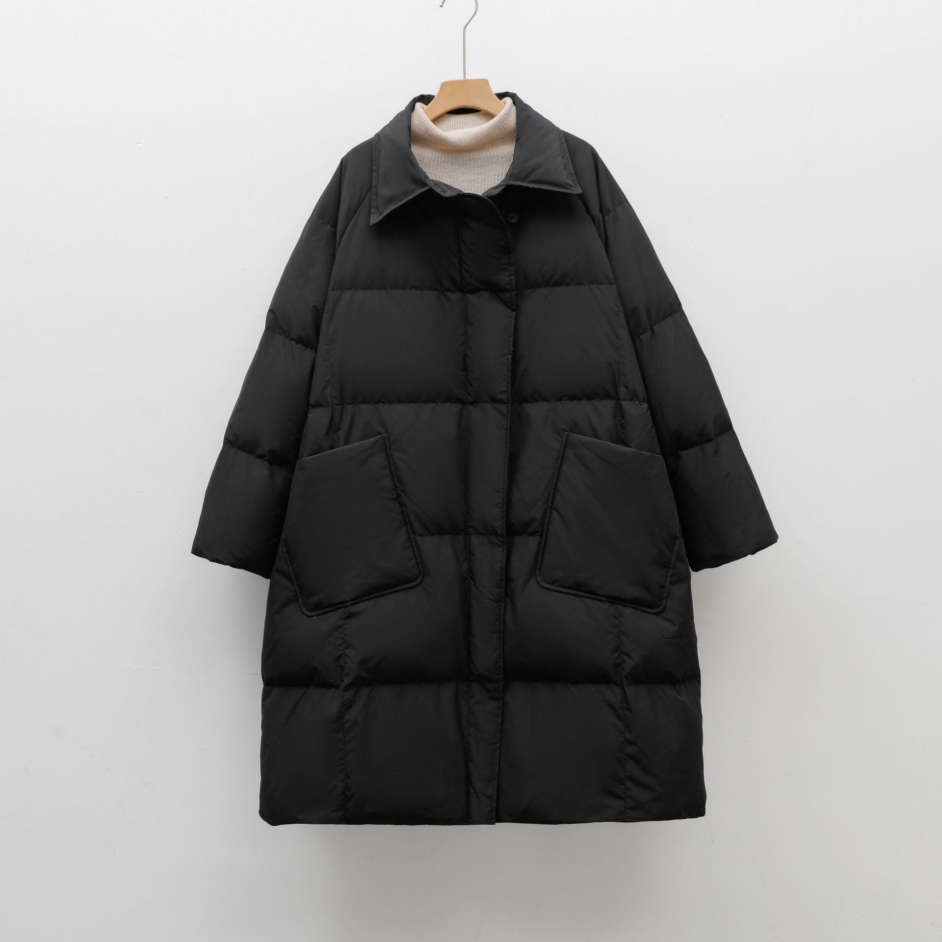 Simple Thickened Mid-Length Down Jacket With Pockets For Women