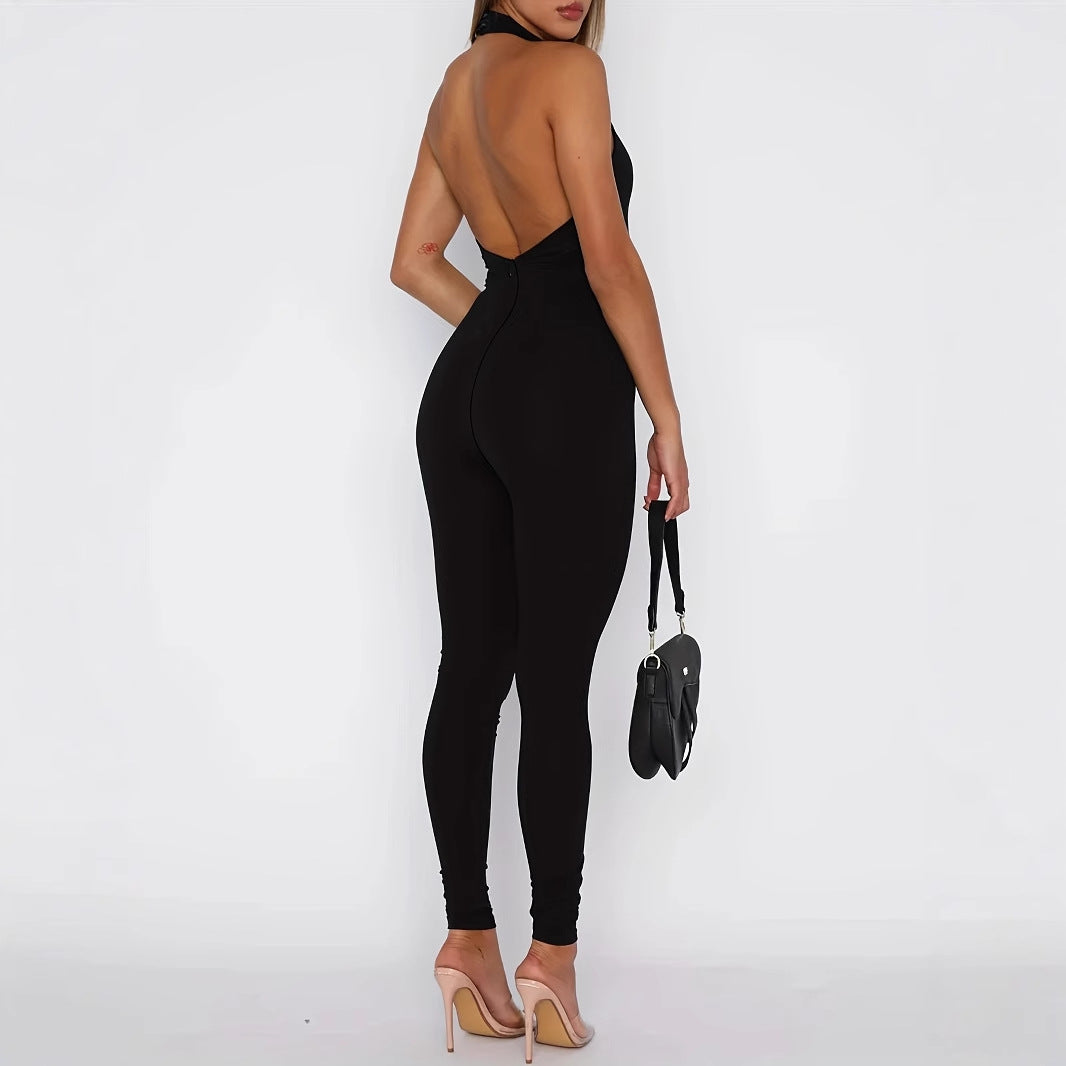 Halter Backless Slim Fit Jumpsuit With Tight Pants