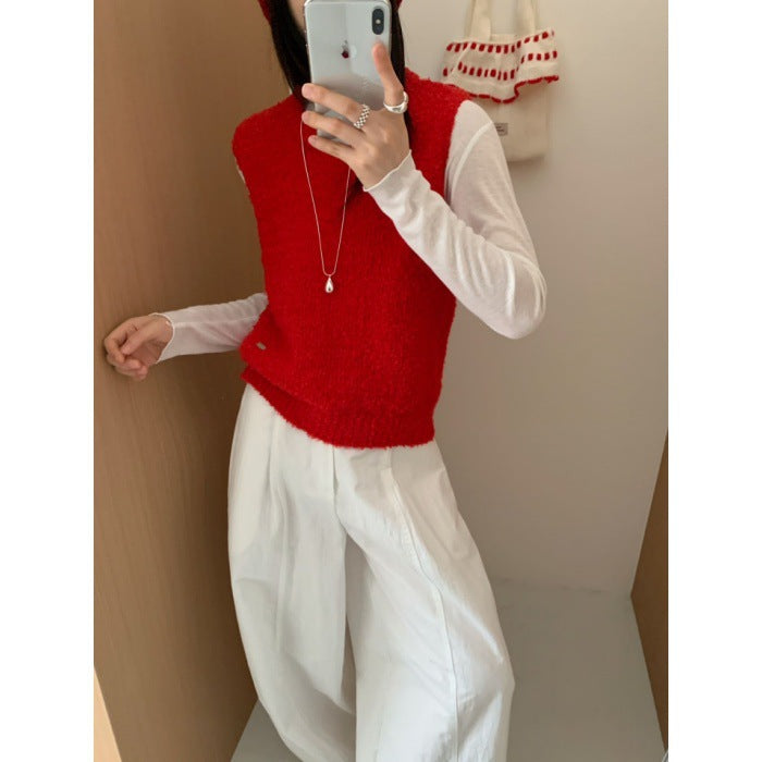 Korean-Style Candy Color Knit Vest For Women